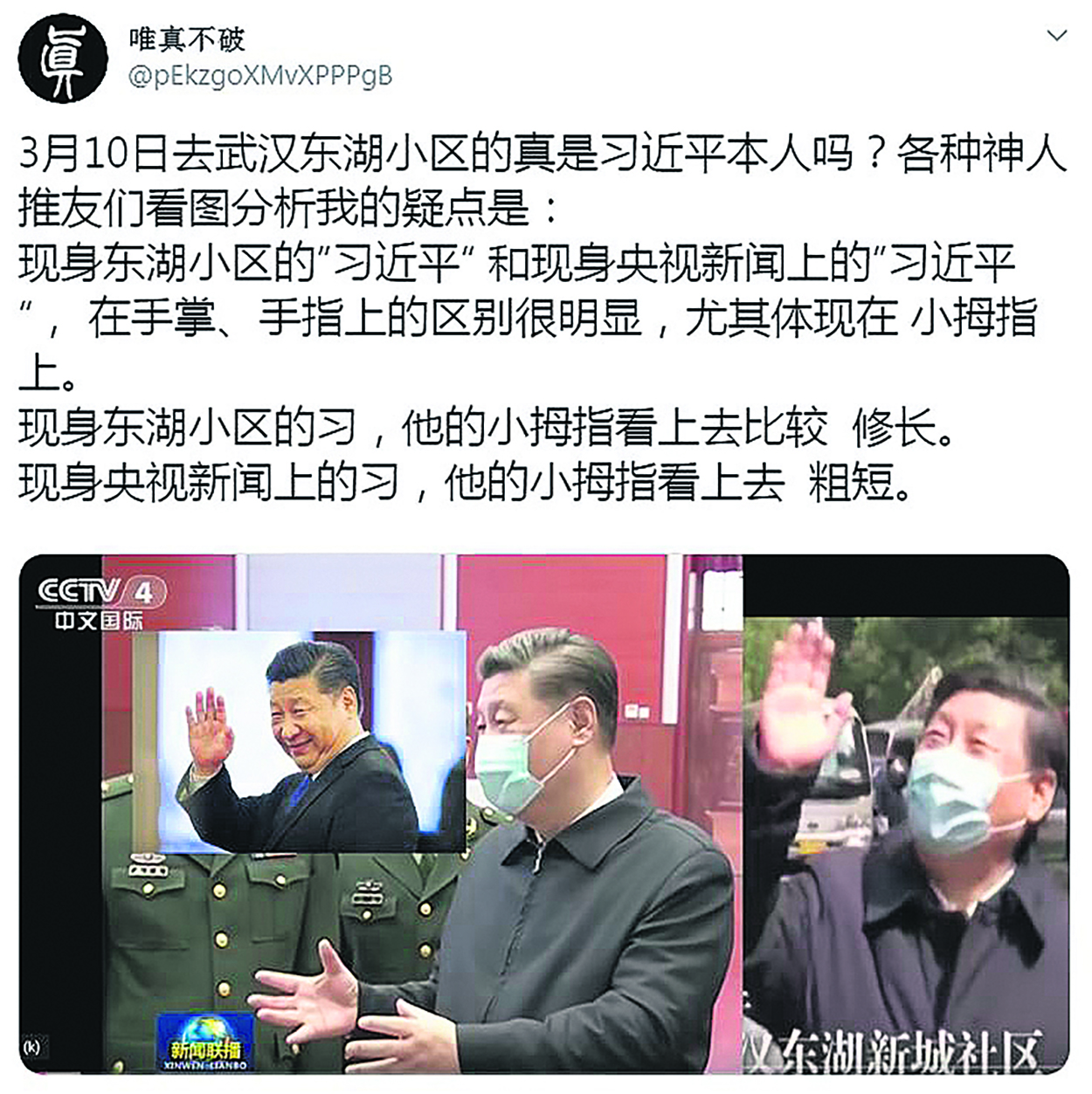 網友指出，現身東湖的習近平是替身
