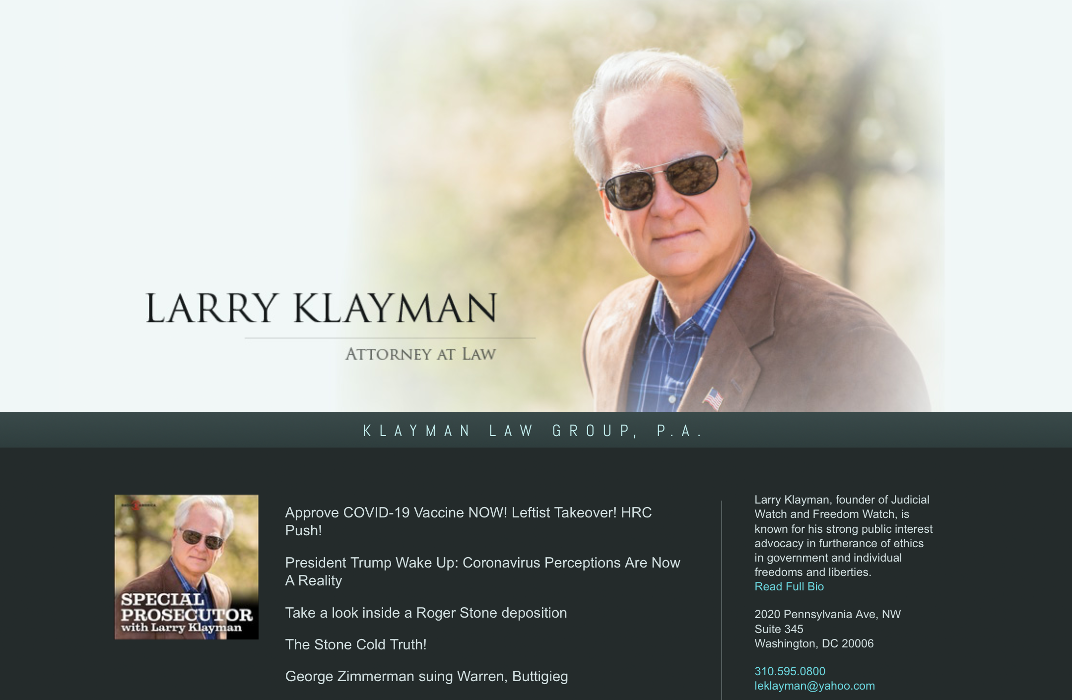 美国前司法部检察官克莱曼克莱曼（Larry Klayman）。（图片来源：larryklayman.com）