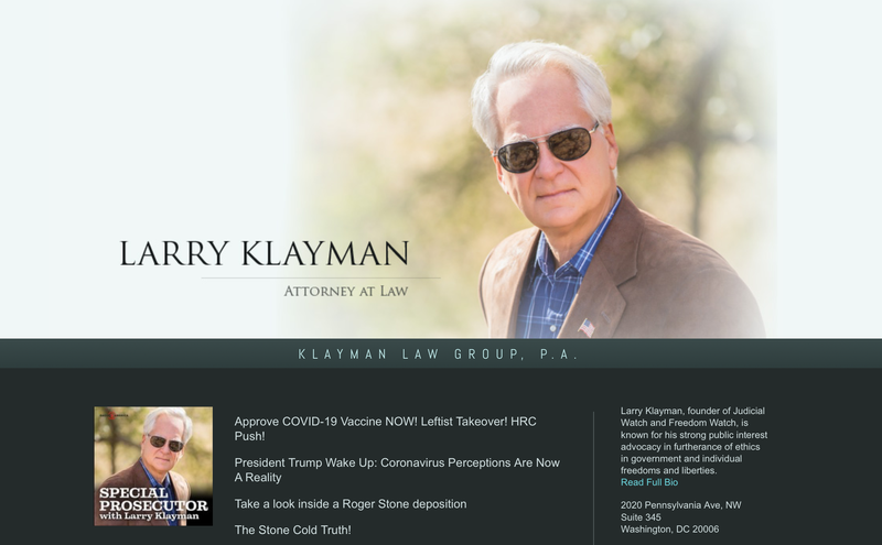 美國前司法部檢察官克萊曼克萊曼（Larry Klayman）。（圖片來源：larryklayman.com）
