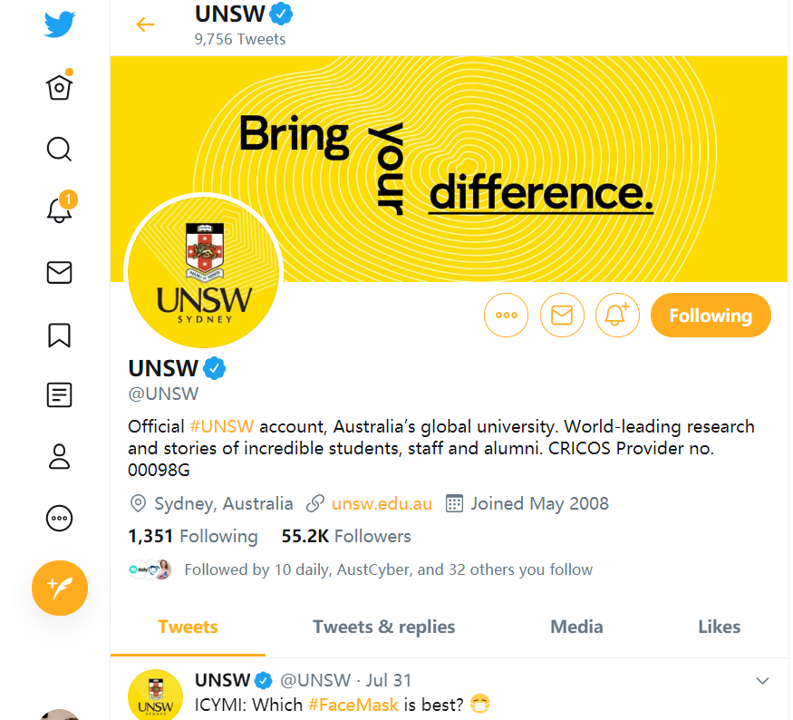 新南威尔士大学官方推特