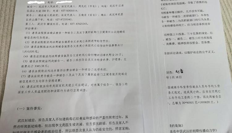 武汉市民赵蕾起诉状页