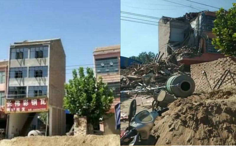 河南周口倒塌楼房事故前后对比