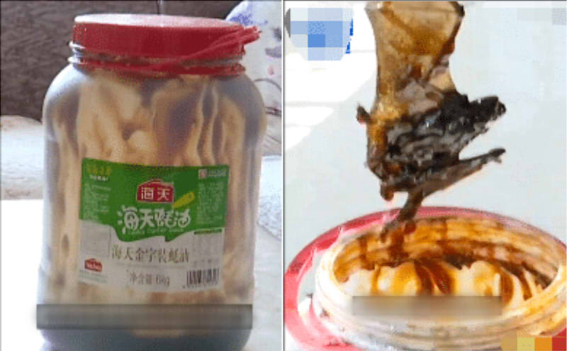 海天蚝油桶内出现整只死蝙蝠