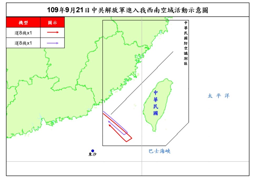 中共军机飞越台海中线