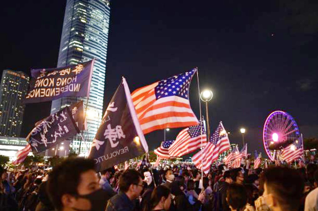 2019年11月28日于香港中环民众感谢美国通过《香港人权与民主法案》集会现场