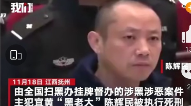 江西黑社会头目陈辉民于11月18日被执行死刑