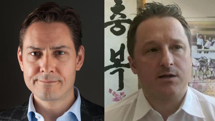 加拿大公民康明凱（左）及斯帕弗在中國被捕