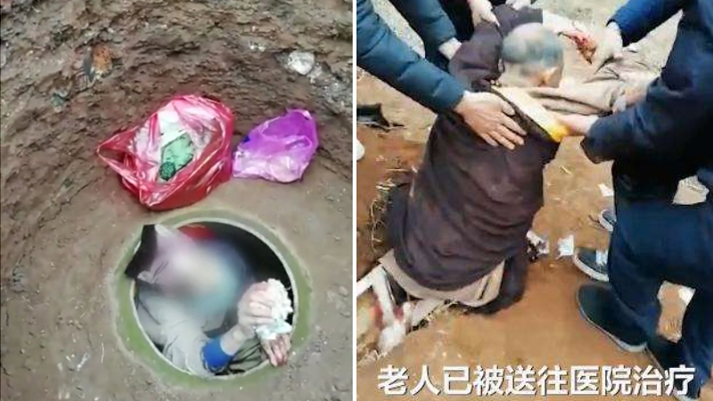 79岁患癌老人挖洞等死