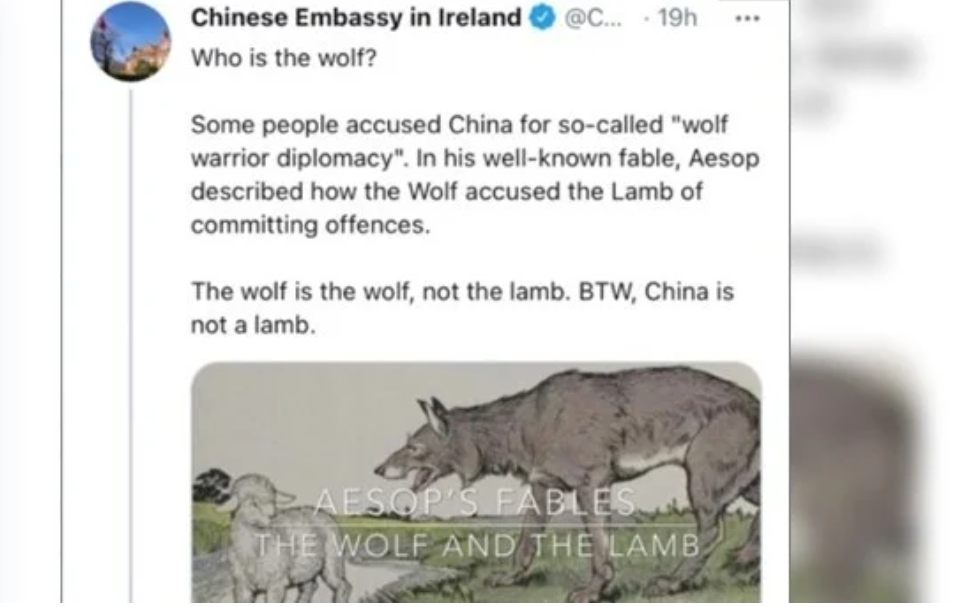 中国驻爱尔兰大使馆发布的推特