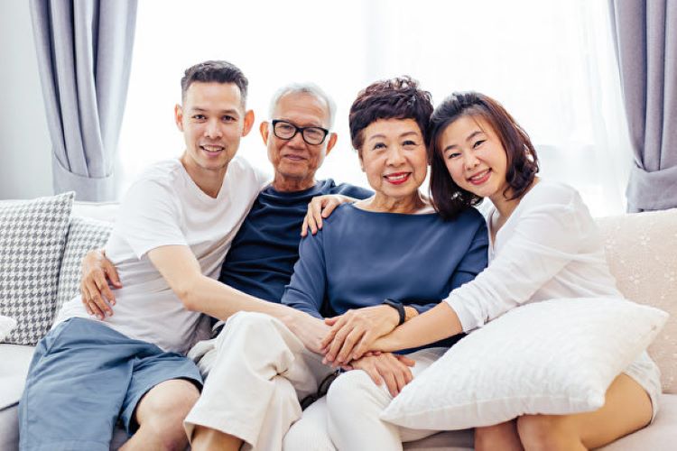 家庭，老父母和子女，快乐家庭，幸福家庭