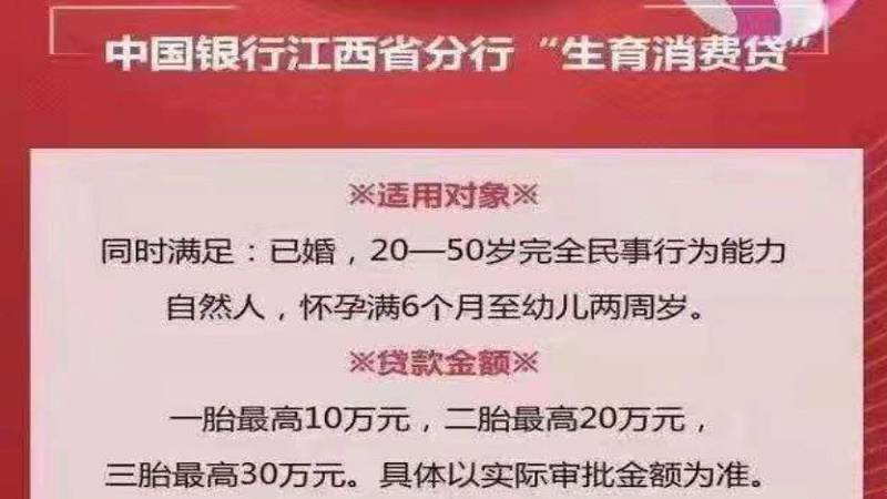 大陆拟推三胎生育贷款 最高可贷30万