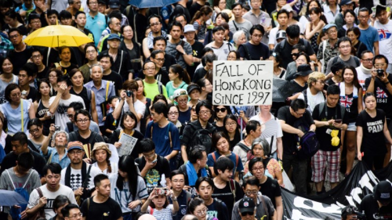 图为2018年香港七一游行