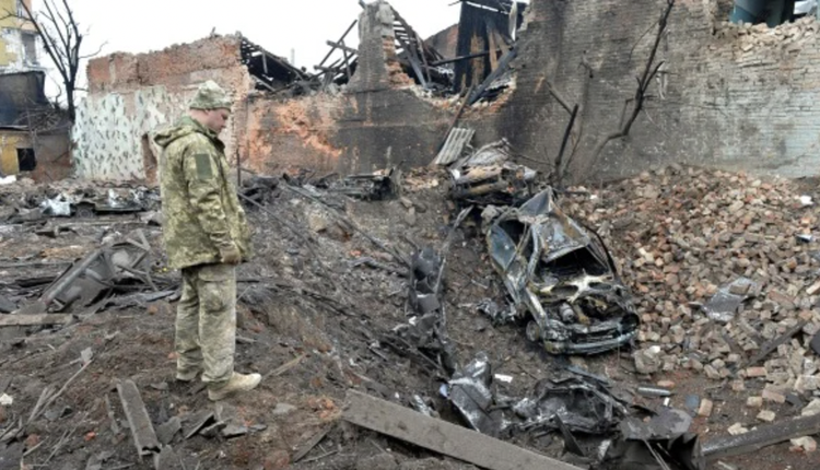 乌克兰第二大城市哈尔科夫一处被俄罗斯炸毁的建筑