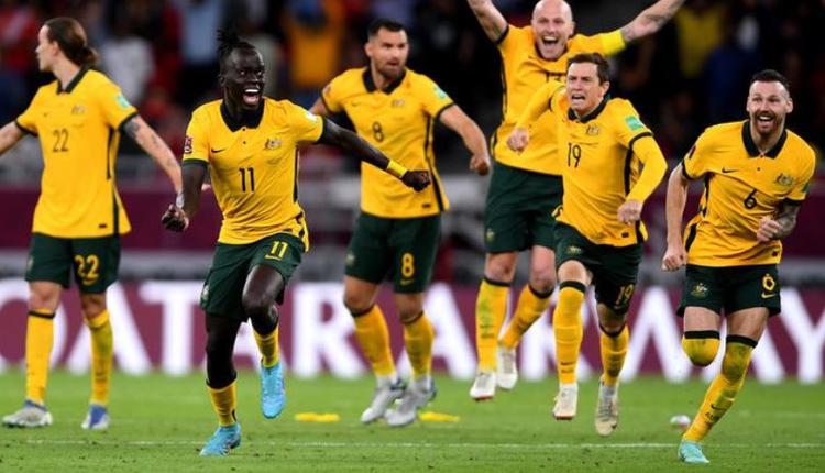 澳大利亚足球队庆祝获得2022年世界杯参赛资格。(图片来源：Getty)