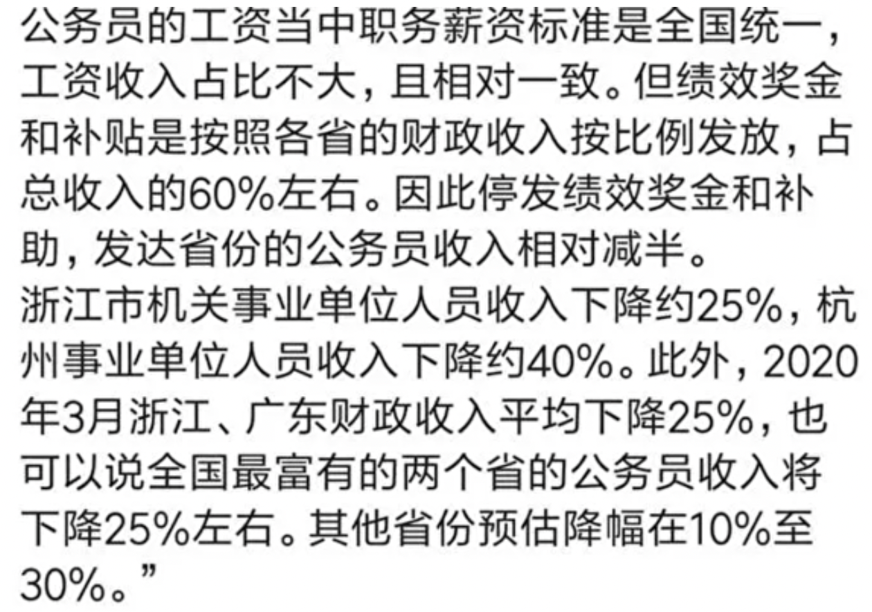 近两日，盛传大陆多省市公务员遭遇降薪潮，杭州事业编收入下降4成的消息