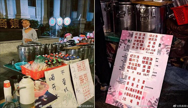 67岁的谢姓老翁（谢永安），过去17年来都在武汉摆摊卖甜汤，17年来不涨价，还免费续杯。