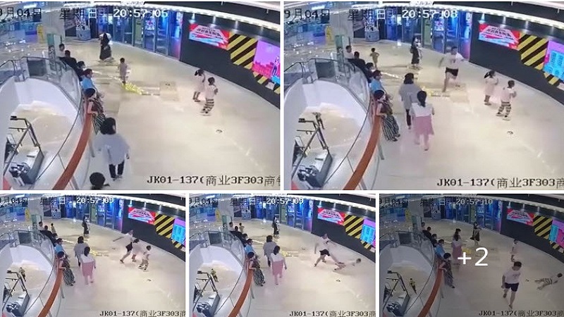 珠海7岁男孩玩耍时推倒2岁幼儿 被其父一脚踢飞