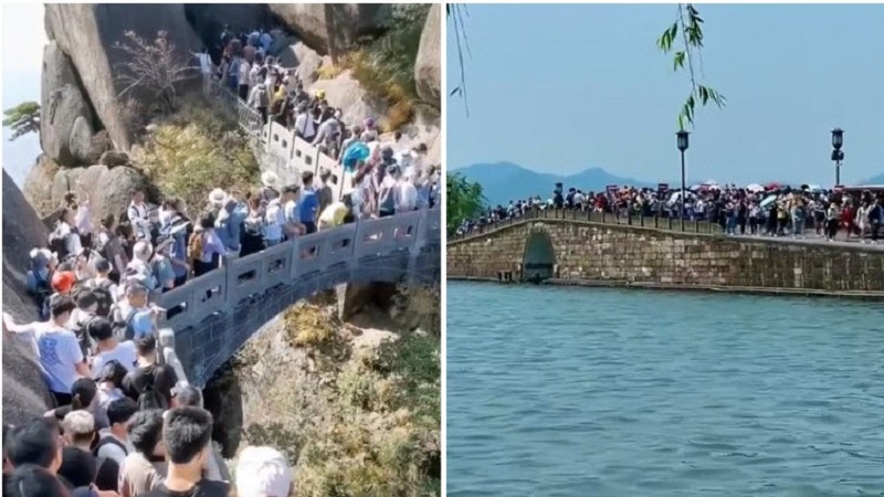 黄金周数十万游客逼爆景点 上海再现“拉链式人墙”