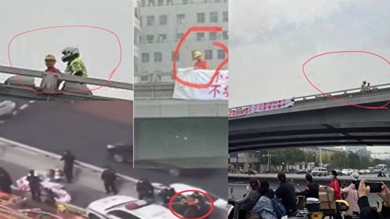 为挂反习横幅彭载舟扮施工员 北京四通桥事件曝光