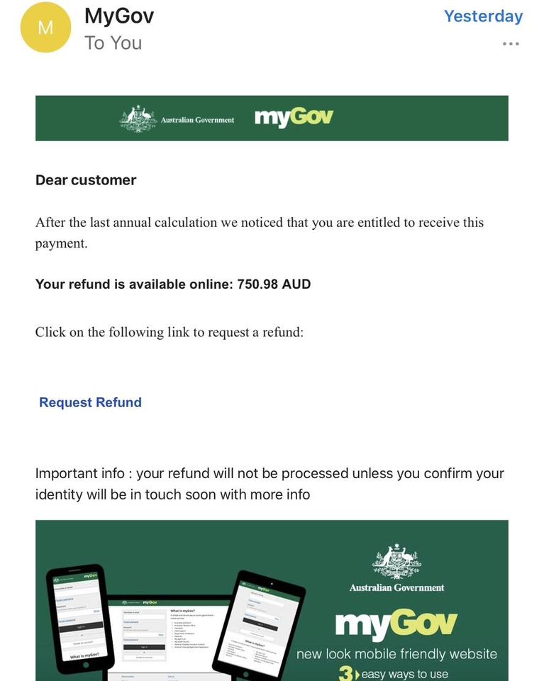 myGov,诈骗,网络钓鱼,诈骗邮件