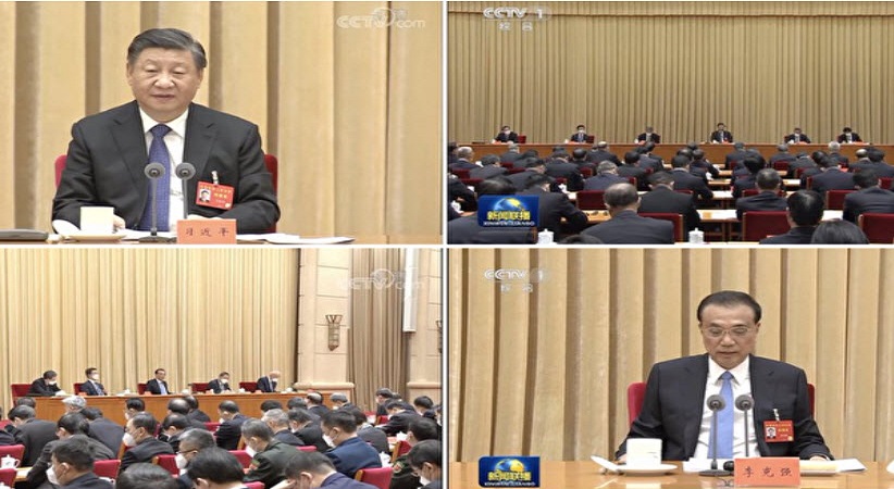 多张画面显示习近平和李克强不在同一个台上。