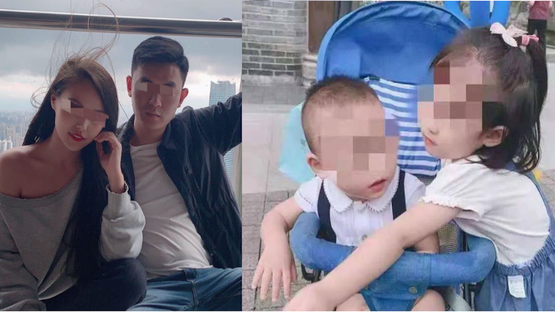 左，叶诚尘、张波；右，张波的一双儿女。