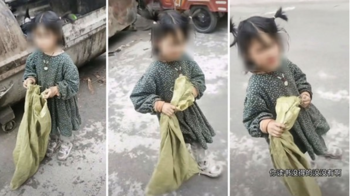 湖北女童捡垃圾