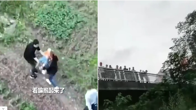 重庆一老人抱着孩子跳桥