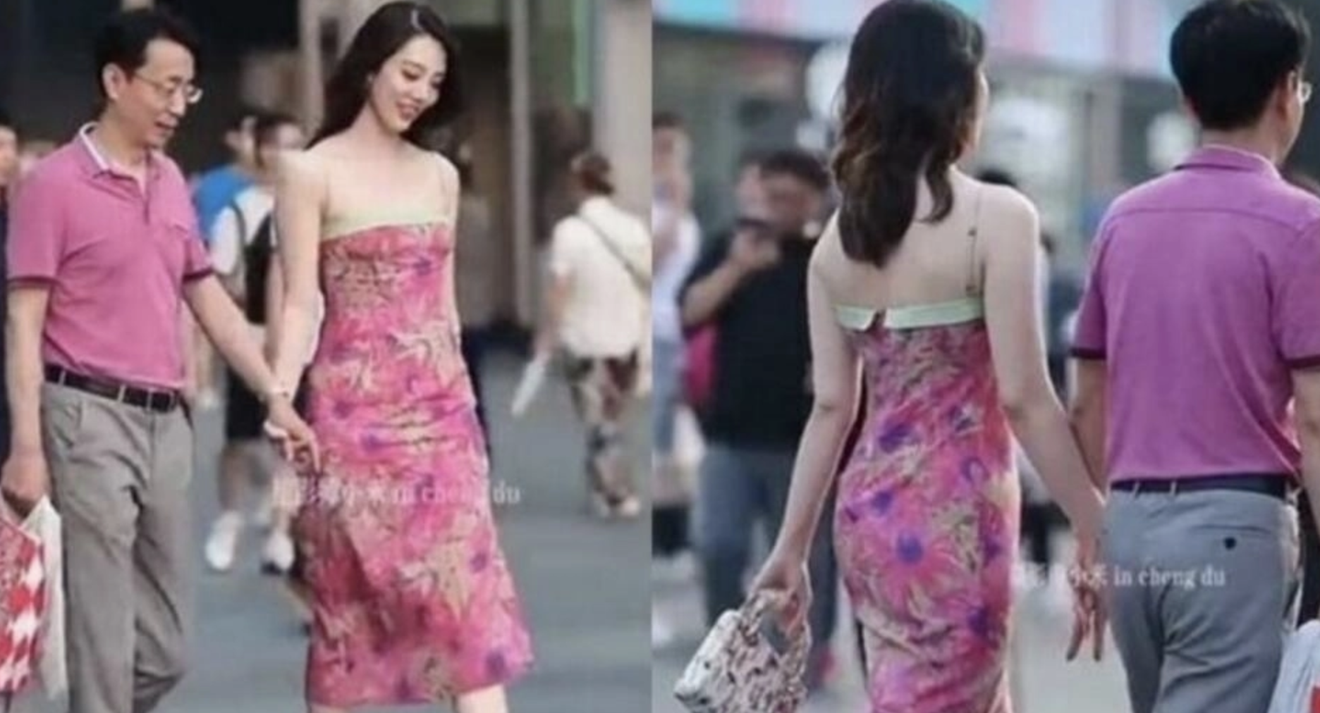 中国石油环球公司党委书记、总经理胡继勇牵着一位时髦女郎去成都太古里遭街拍