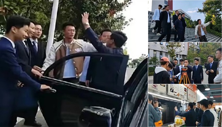云南国土资源职业学院学生模仿领导视察学校，维妙维肖。
