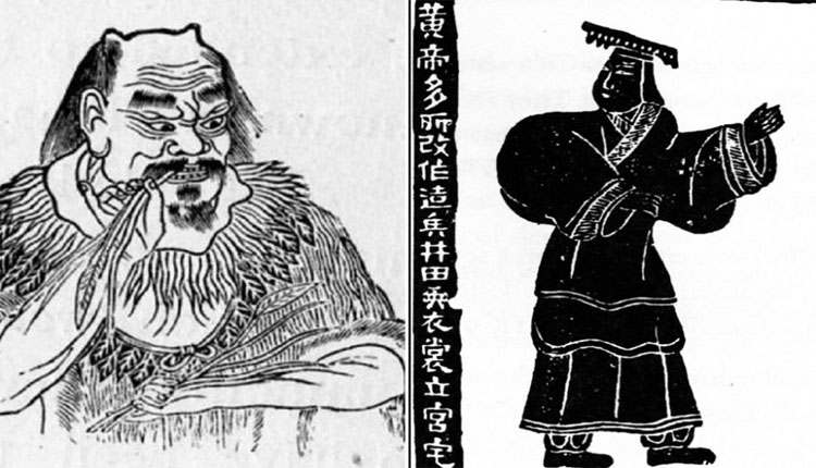 《国语·晋语》写到，黄帝（右）住在姬水边，故姓姬；炎帝（左）住在姜水边，故姓姜。（维基百科）